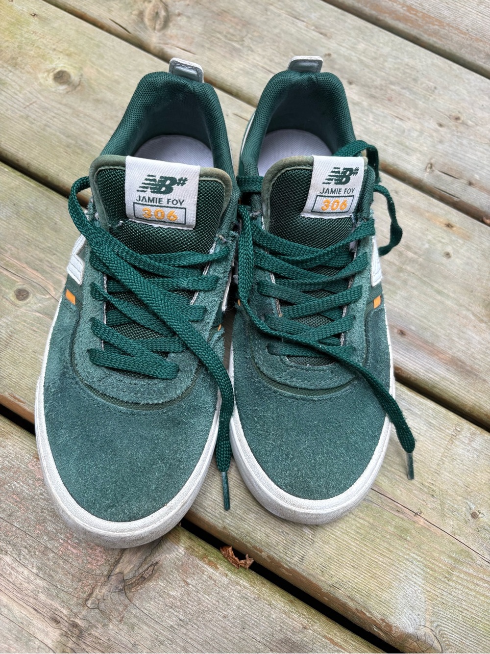 New Balance 306 Jamie Foy Dark Green Sneakers with Orange Accent - Used